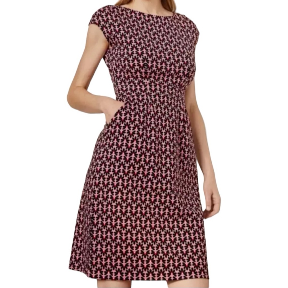 Boden Cotton Jersey Florrie Pink Floral Cap Sleeve Knee Length Dress